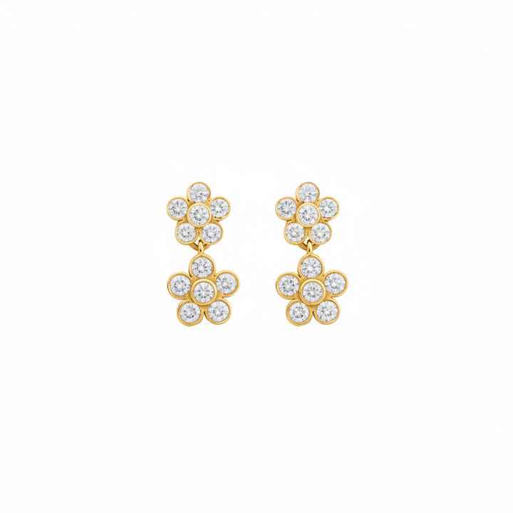 Daisy Duo Flower Earrings in Yellow Gold