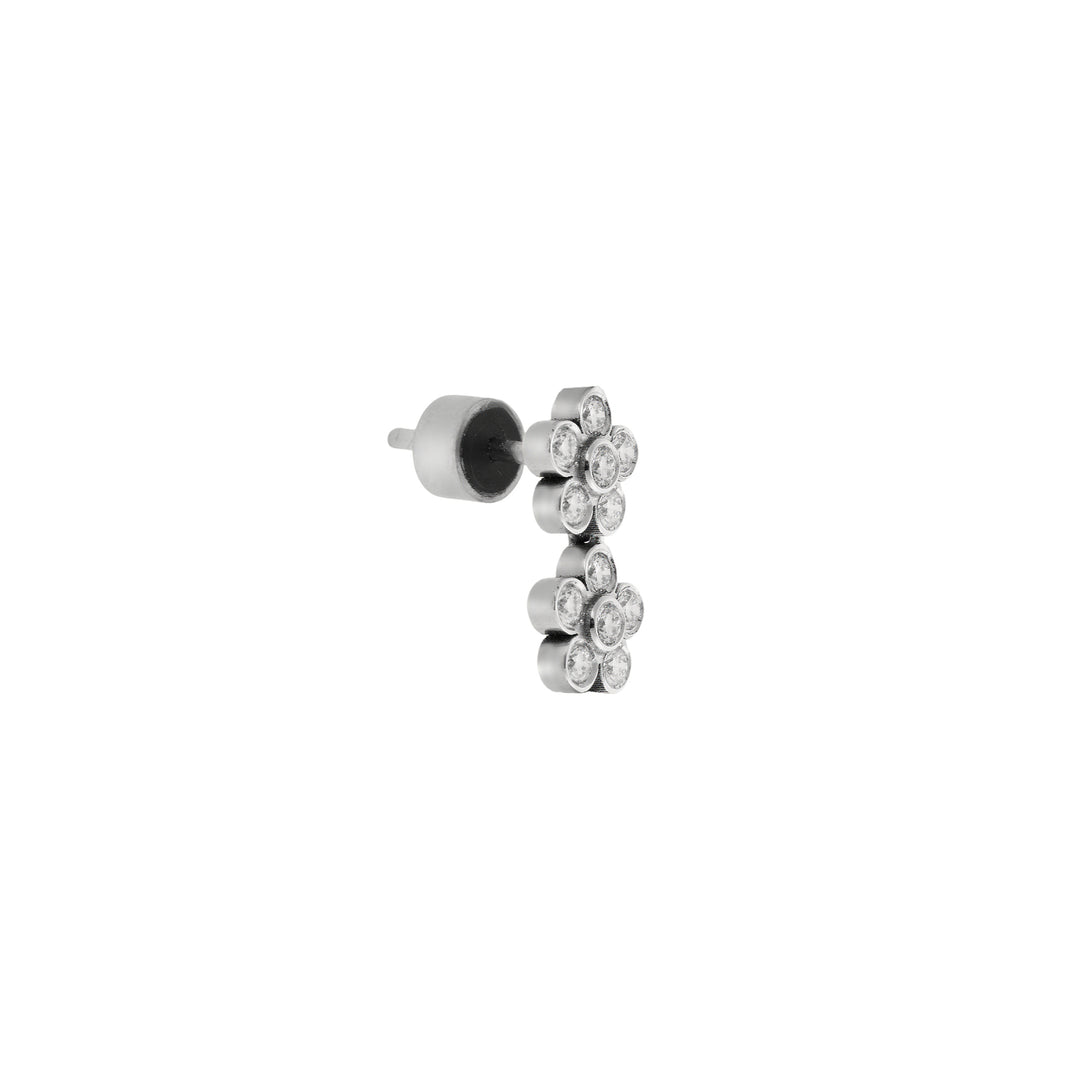 Daisy Duo Flower Earrings in White Gold