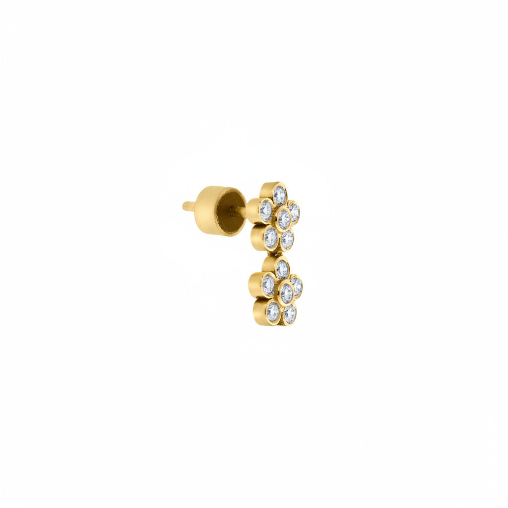 Daisy Duo Flower Earrings in Yellow Gold
