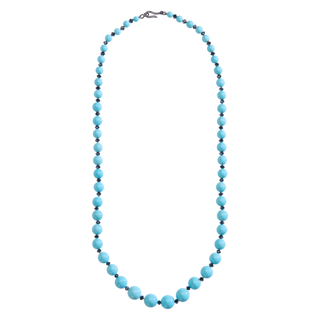 Turquoise & Black Diamond Bead Necklace (64cm)