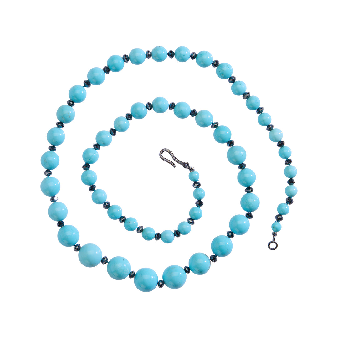 Turquoise & Black Diamond Bead Necklace (64cm)
