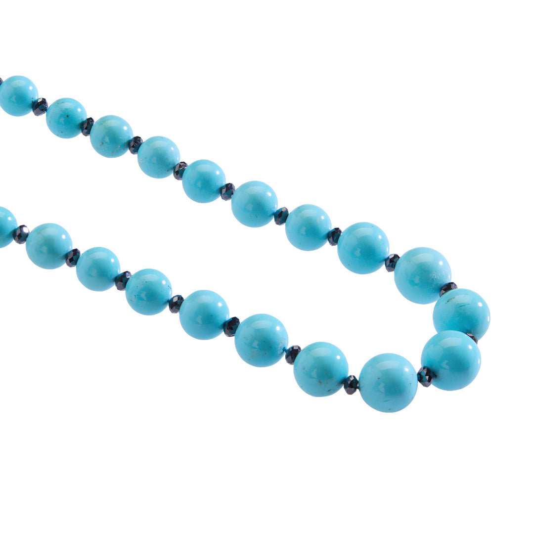Turquoise & Black Diamond Bead Necklace (64cm)