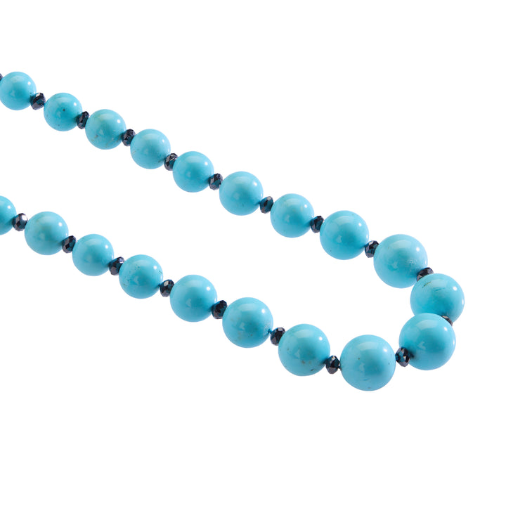 Turquoise & Black Diamond Bead Necklace (64cm)