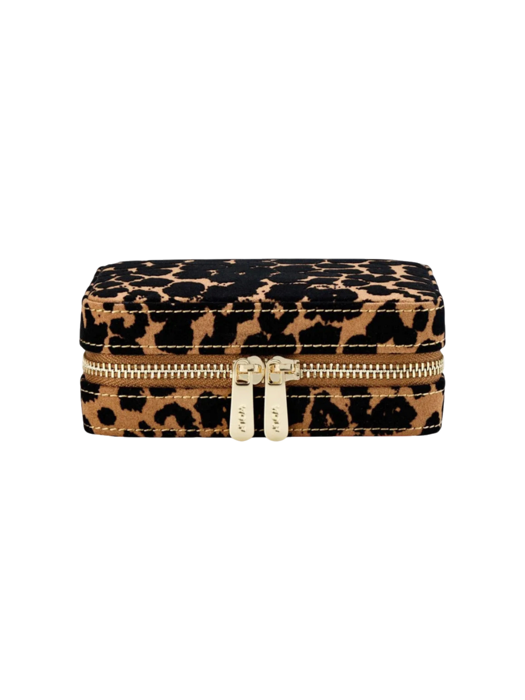 Ileana Makri Savanna leopard print jewelry zip case with gold hardware and nubuck-finish PU material