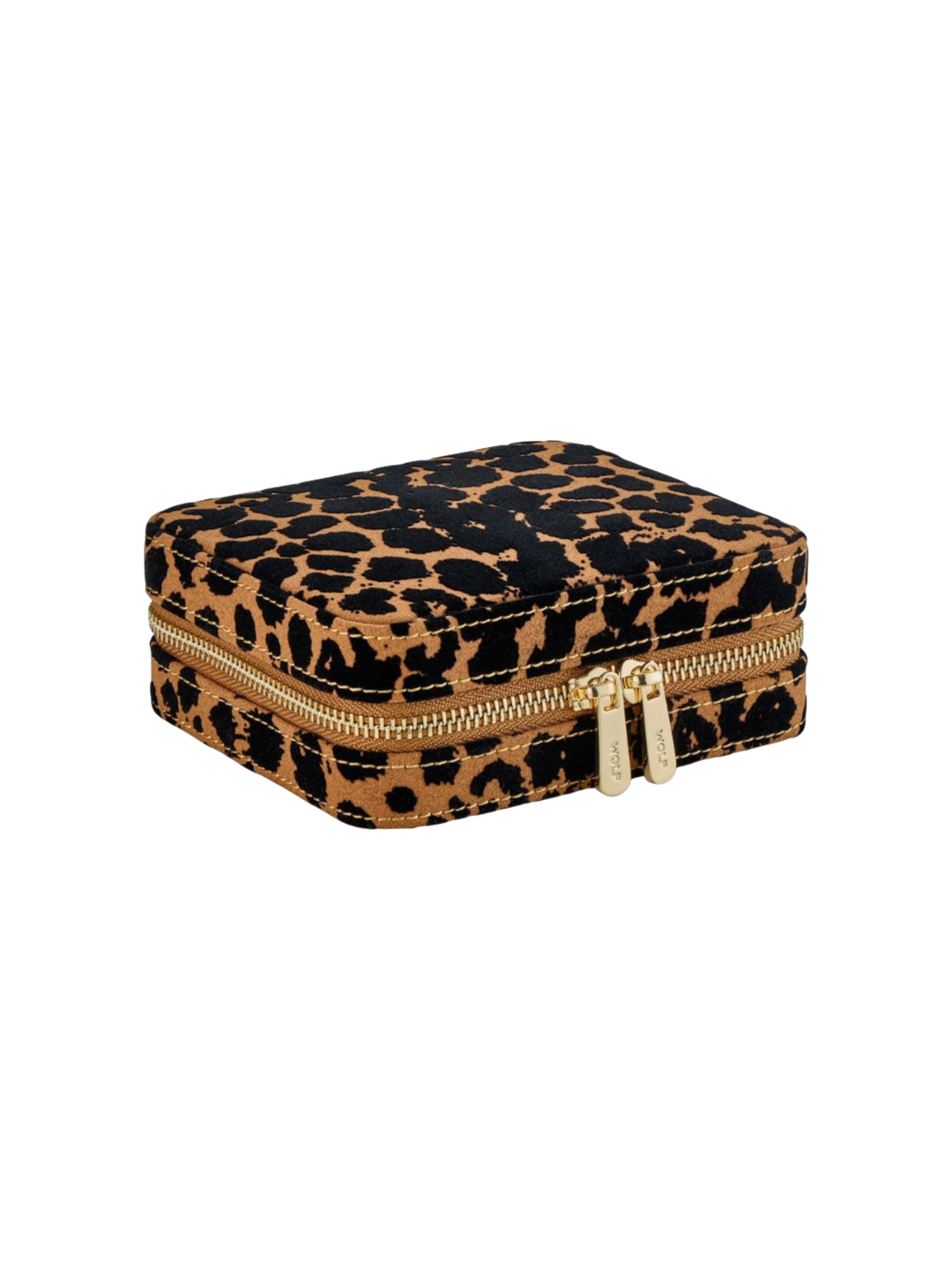 Ileana Makri leopard print jewelry zip case with gold hardware and nubuck-finish PU exterior