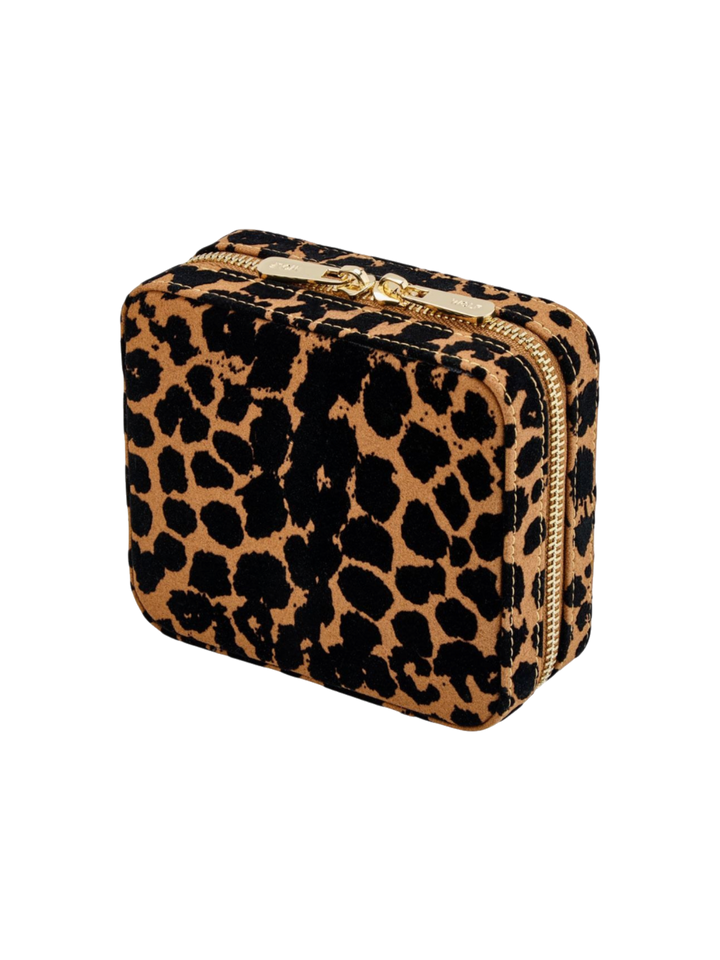 Ileana Makri Savanna leopard print jewelry zip case with gold hardware and nubuck-finish PU exterior