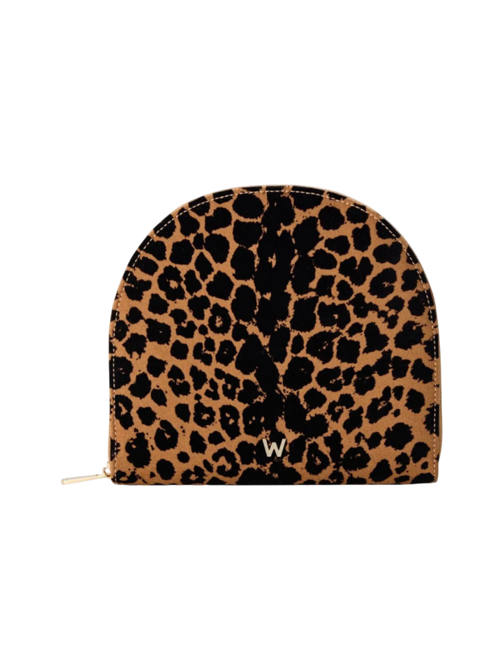 Ileana Makri Savanna leopard print jewellery portfolio with a slim, semi-circular design and gold hardware.