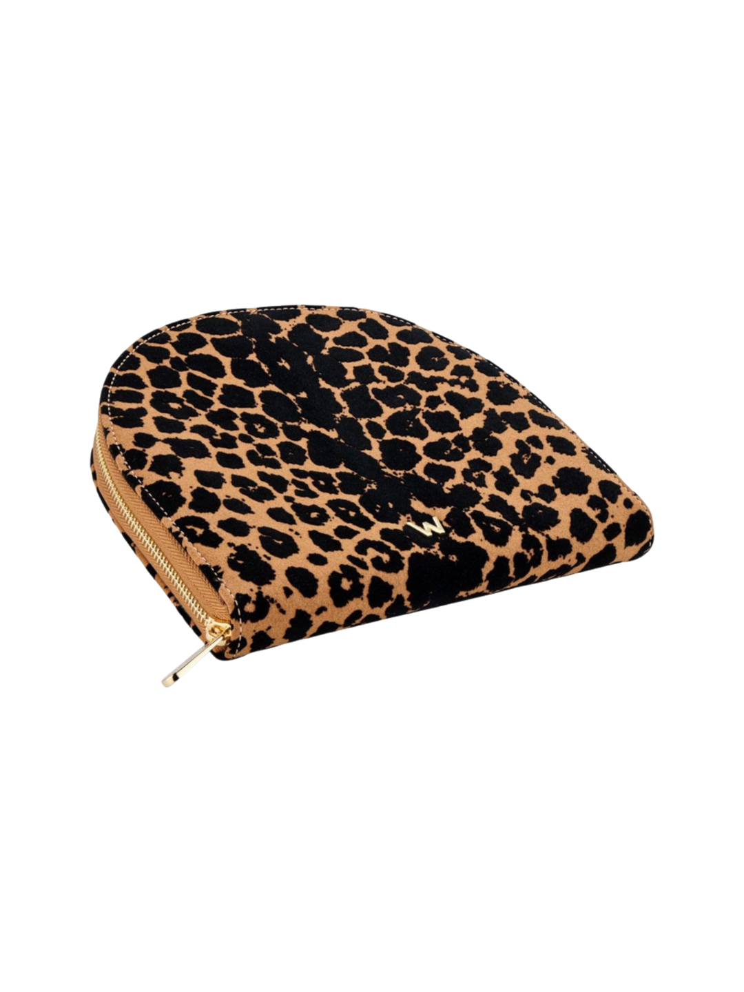 Ileana Makri Savanna leopard print jewellery portfolio in recycled nubuck-finish PU with gold hardware