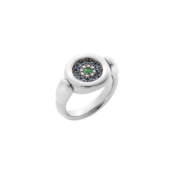 Round Eye Ring —  Blue Sapphires, White Diamonds & Tsavorite