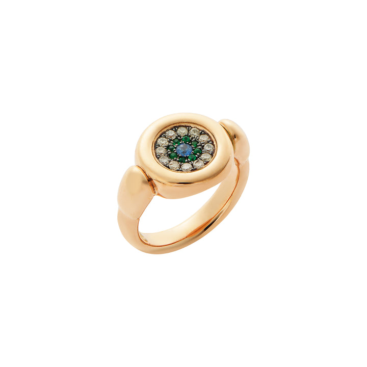 Round Eye Ring — Champagne Diamonds, Emeralds & Sapphire