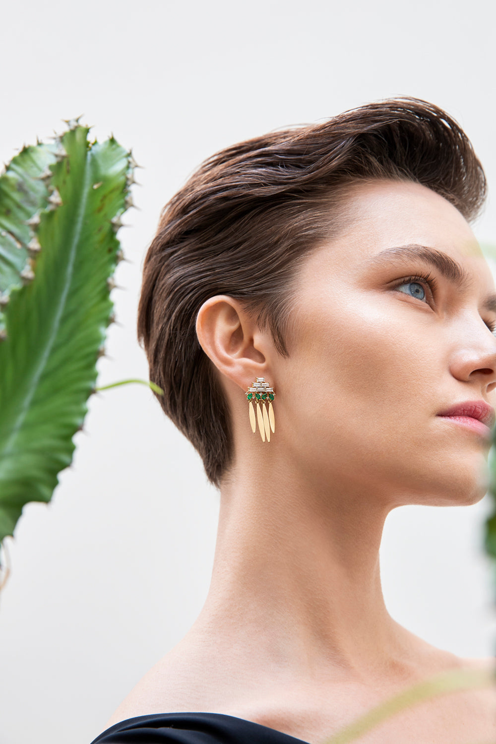 Grass Spike Diamond & Emerald Earrings