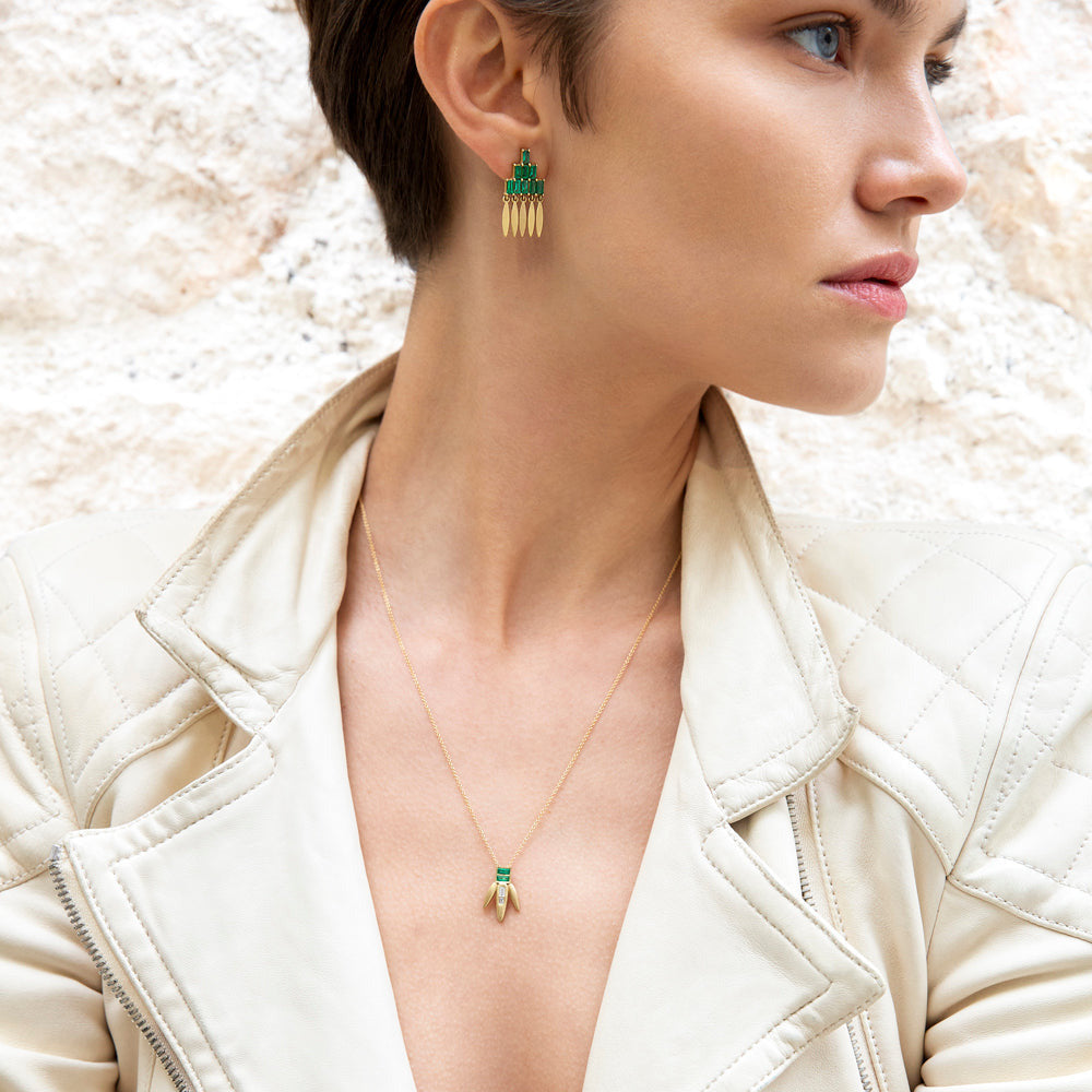 Grass Mini Spike Emerald Earrings