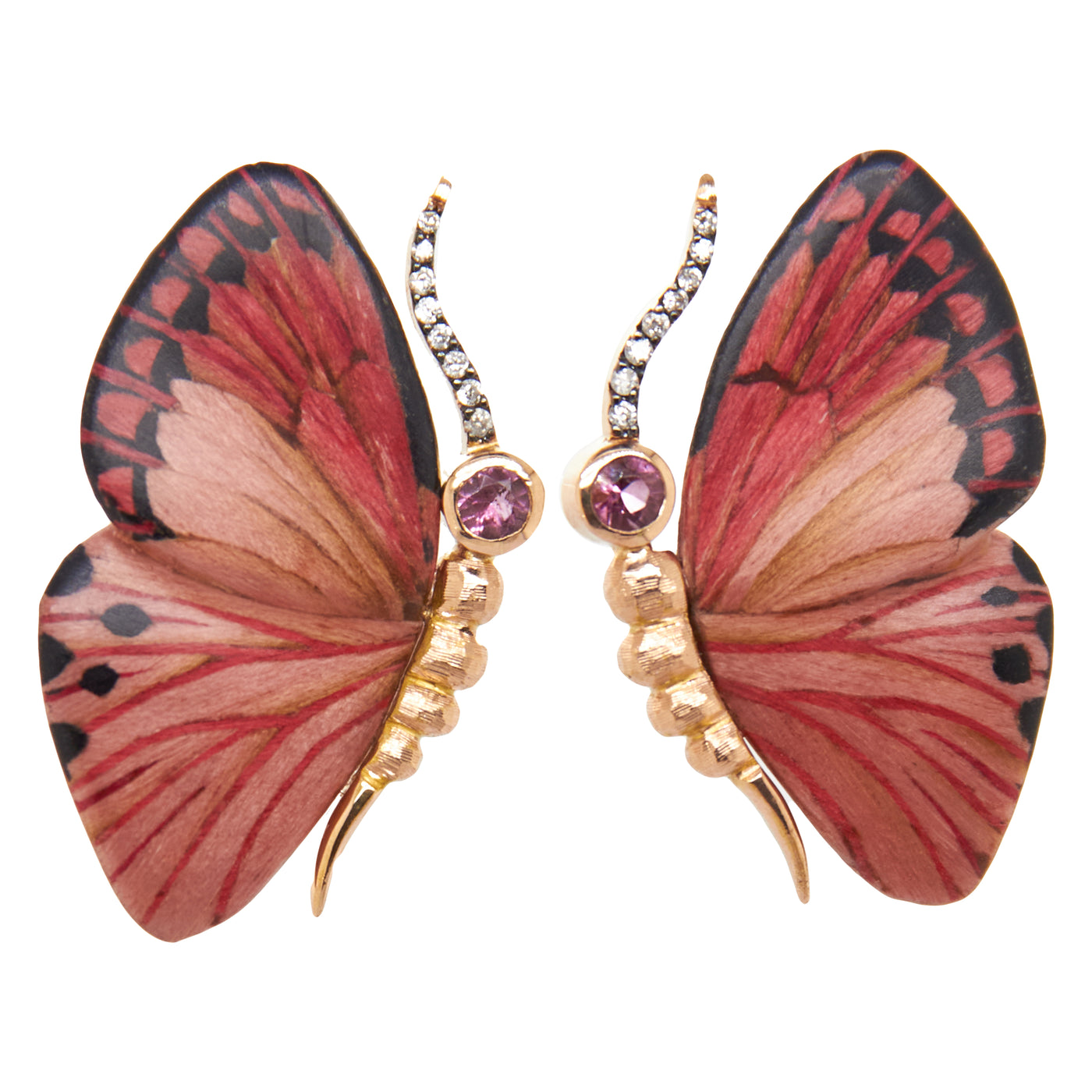 Pink Tourmaline Butterfly Earrings