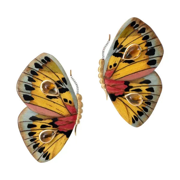 Butterfly Marquetry Earrings Yellow (Large), SF-Earrings, Ileana Makri