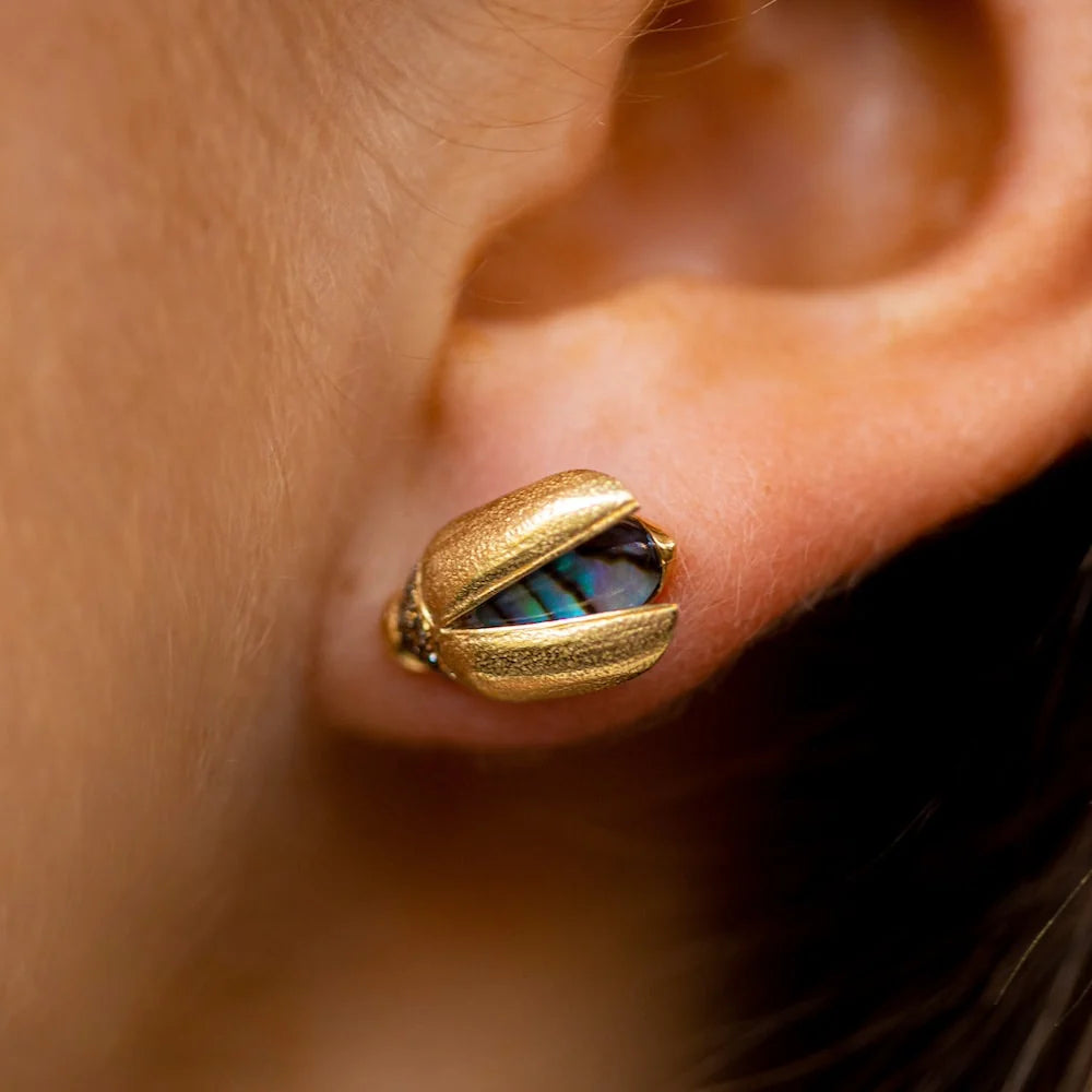 Mini Scarab Abalone Fly Wing Stud