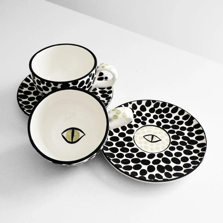 Dawn Eye Cappuccino Cups B&W (set of 2) - Ileana Makri