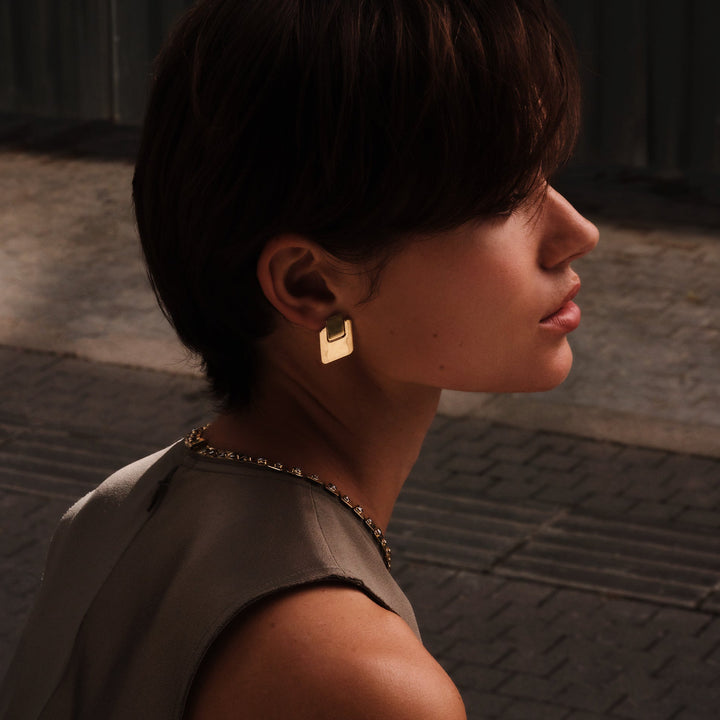 Golden Tile Statament Studs