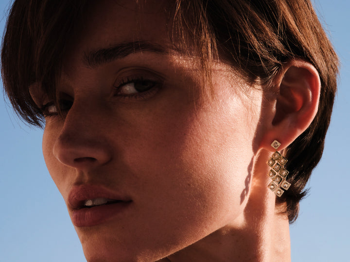 Diamond Tile Curtain Earrings