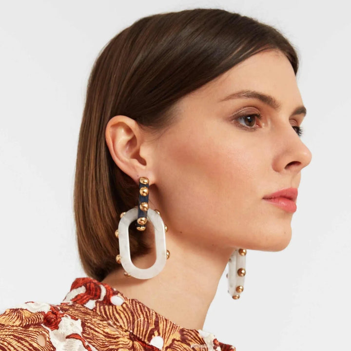 Nefertiti Double Earrings White, LDJ-Jewelry-Ear, Ileana Makri