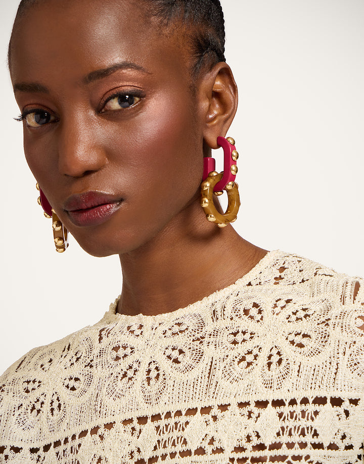 Double Hoop Earrings Military Green
