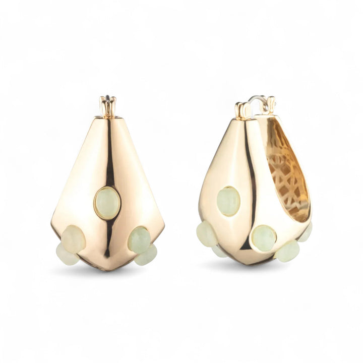 Inlaid Cabochon Jade Teardrop Hoops