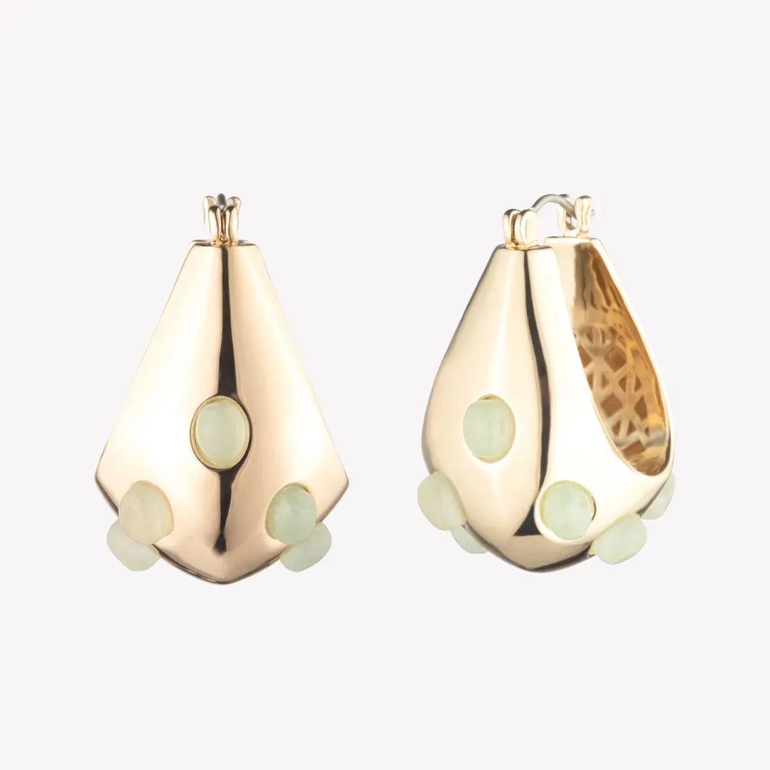 Inlaid Cabochon Jade Teardrop Hoops, EBorgo-Earrings, Ileana Makri
