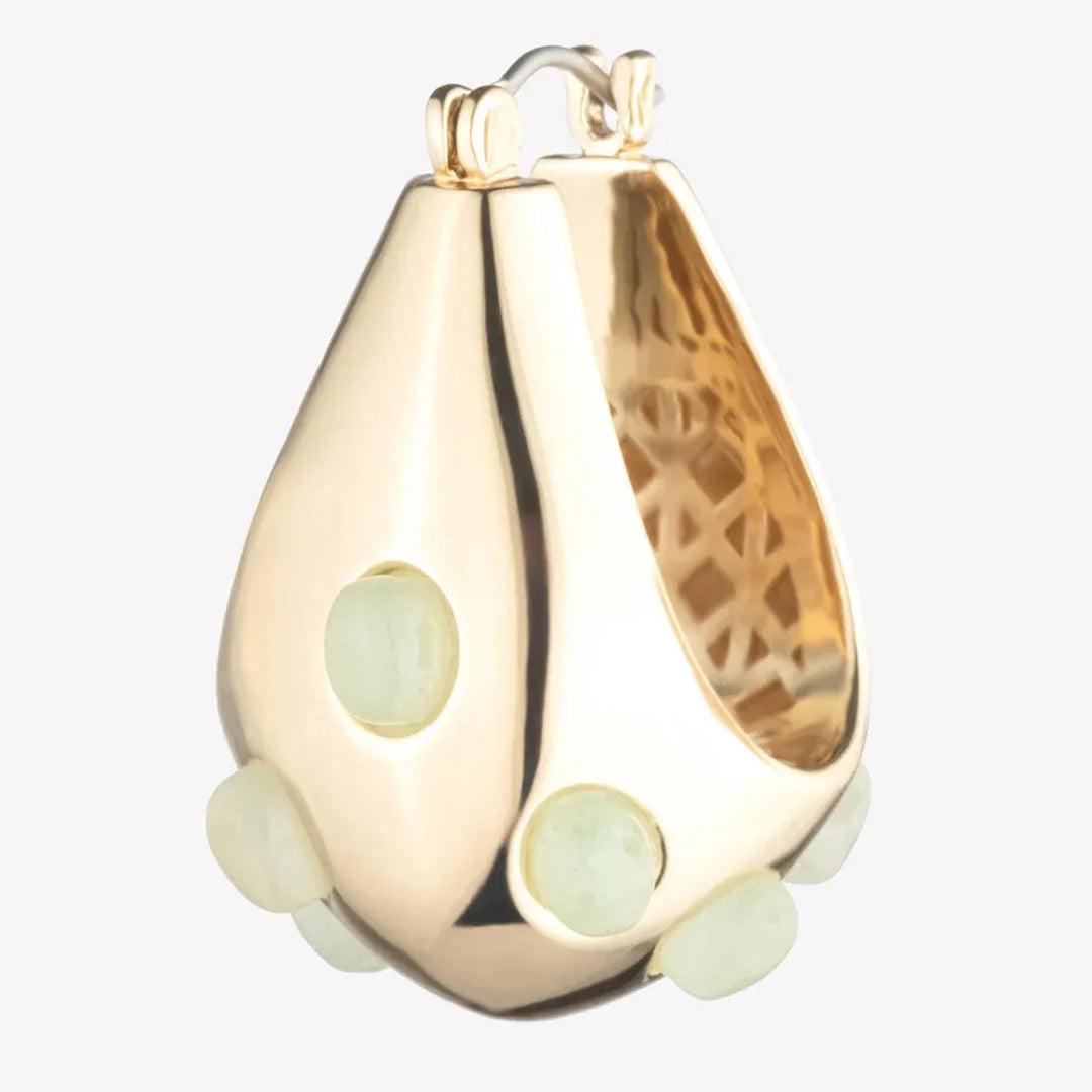 Inlaid Cabochon Jade Teardrop Hoops, EBorgo-Earrings, Ileana Makri