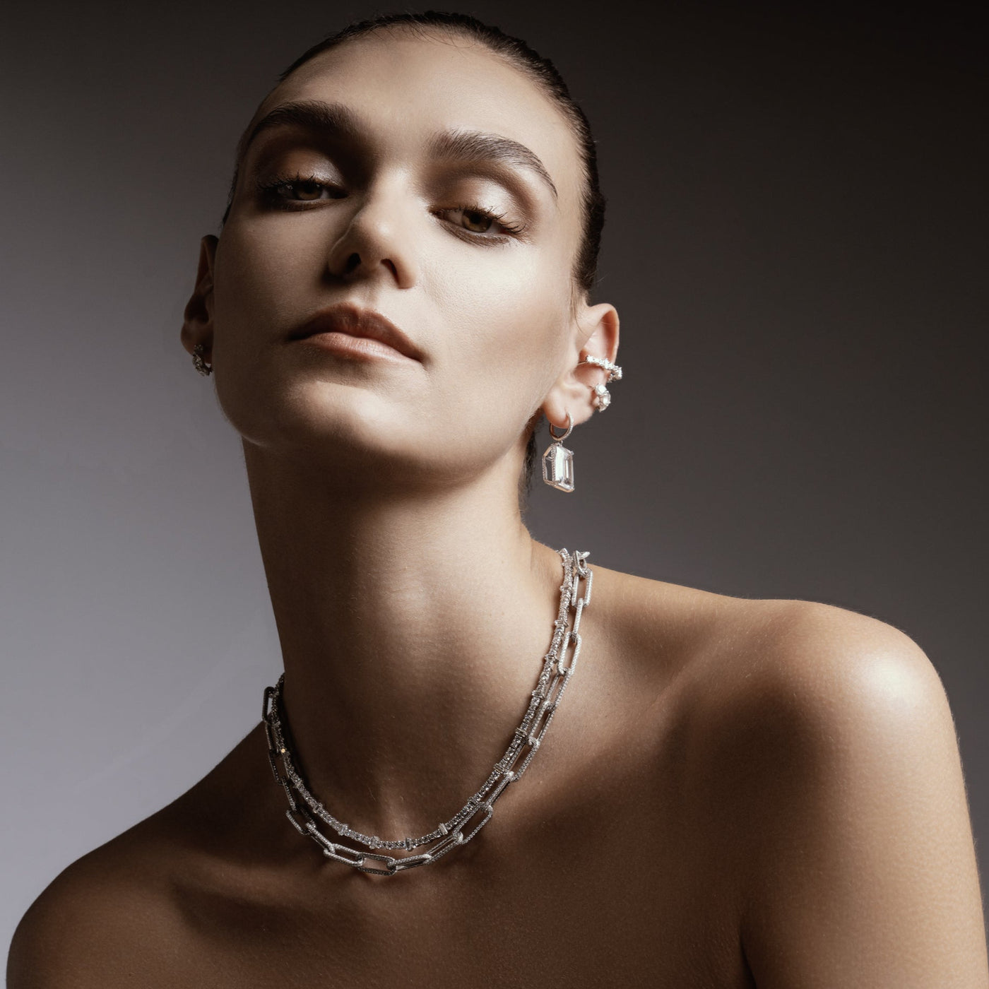 18k Seamless Oblong Pave Diamond Link Necklace - Ileana Makri
