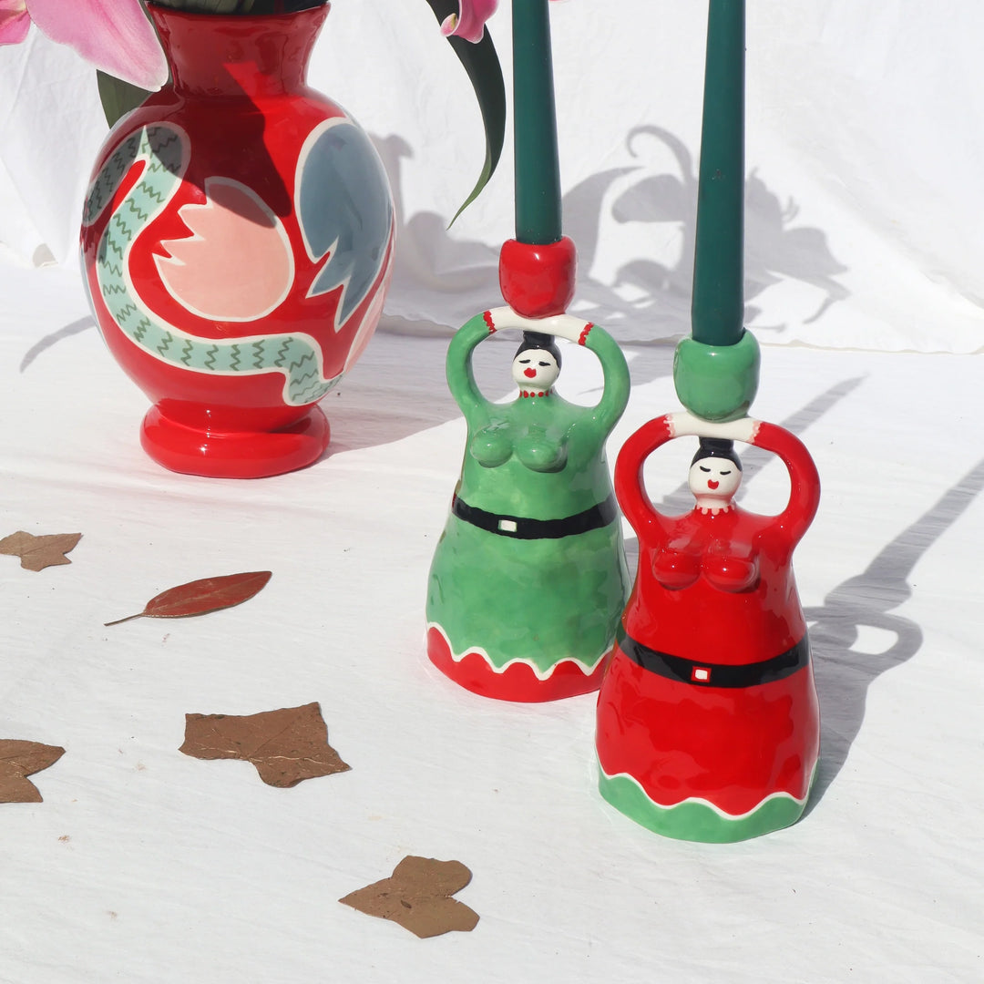 Santa Green Candleholder
