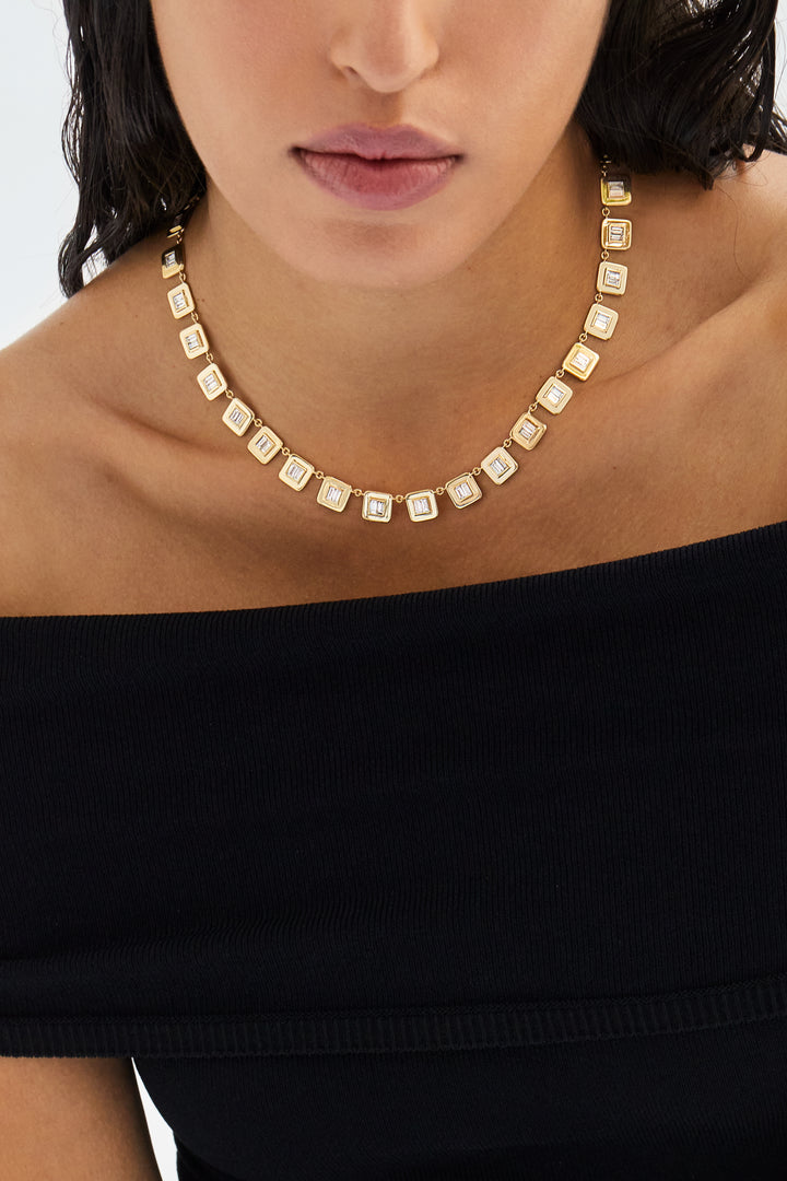 Baguette Diamond Tile Necklace
