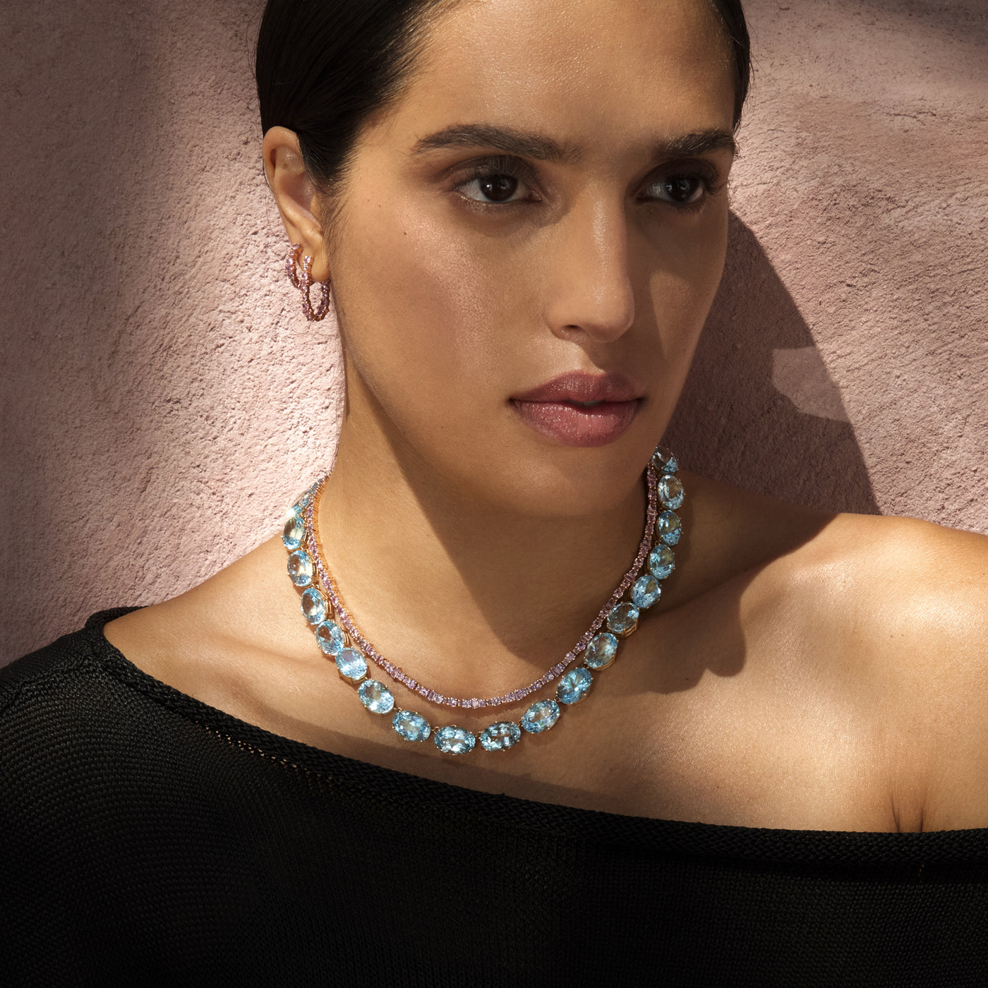 Inside Out Rivulet Pink Sapphire Oval Hoops