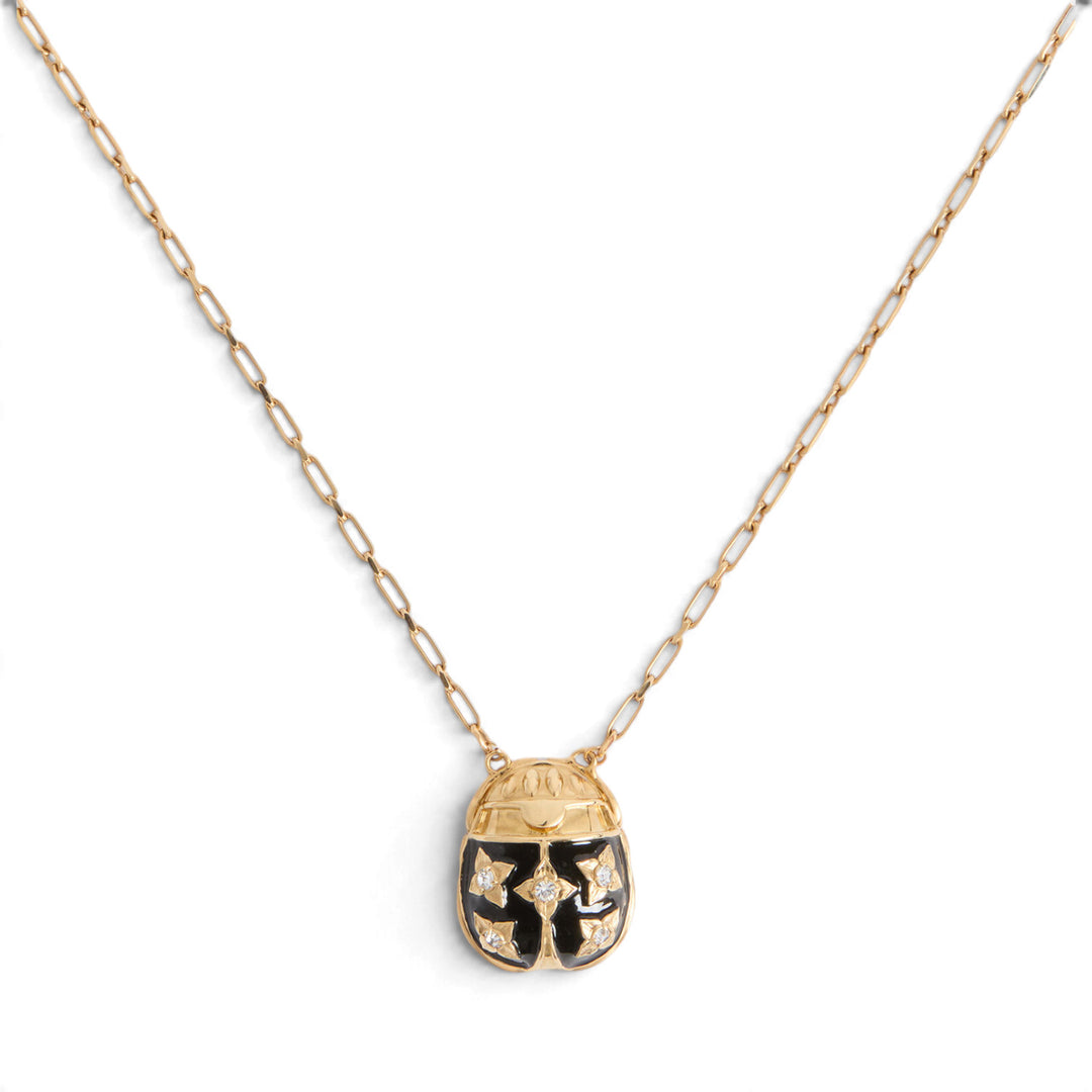 Lady Scarab Necklace Black Enamel