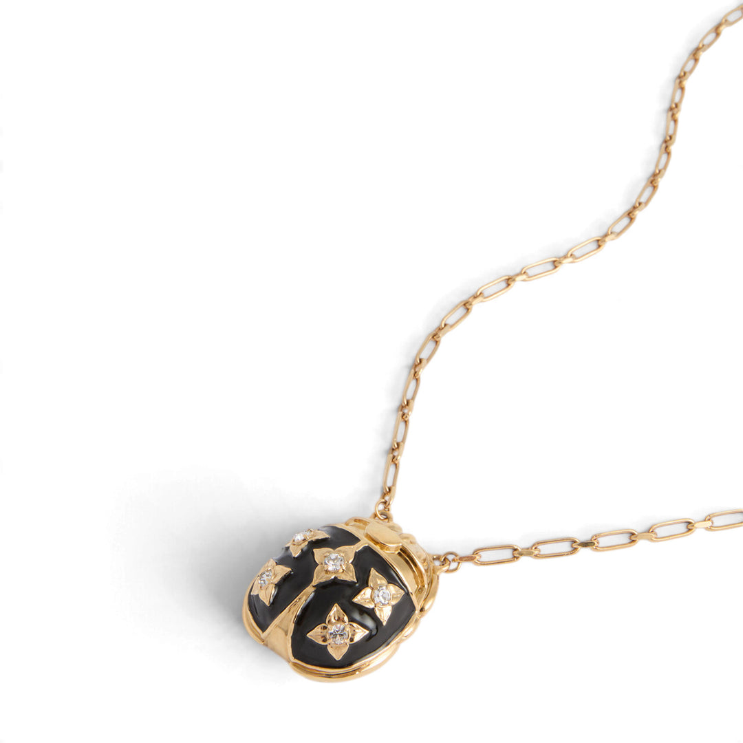 Lady Scarab Necklace Black Enamel