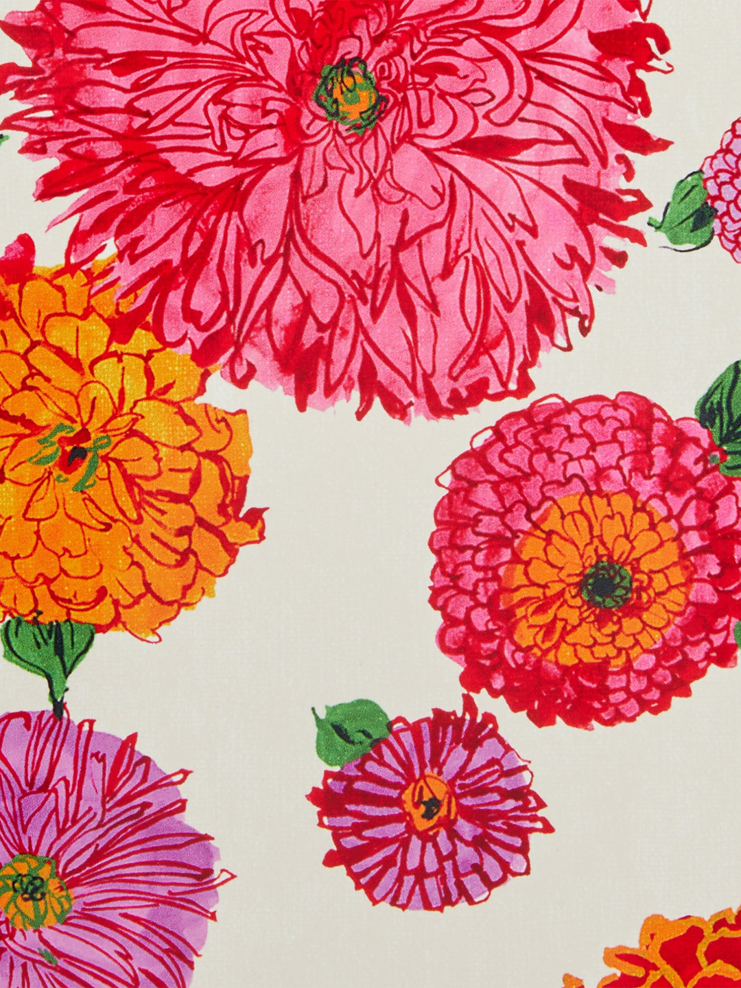 Ileana Makri Bright Blooms circular placemat featuring a vibrant pink and orange floral print on a cream background.