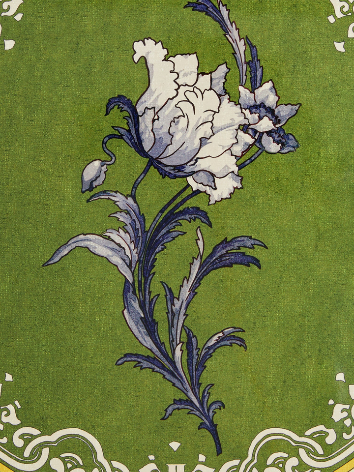 Ileana Makri Nymph Bloom placemat featuring a detailed white floral motif on a vibrant Fiesole green background.