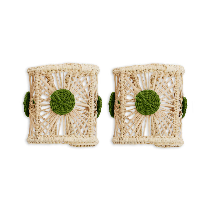 Raffia Napkin Rings Green (Set Of 2)