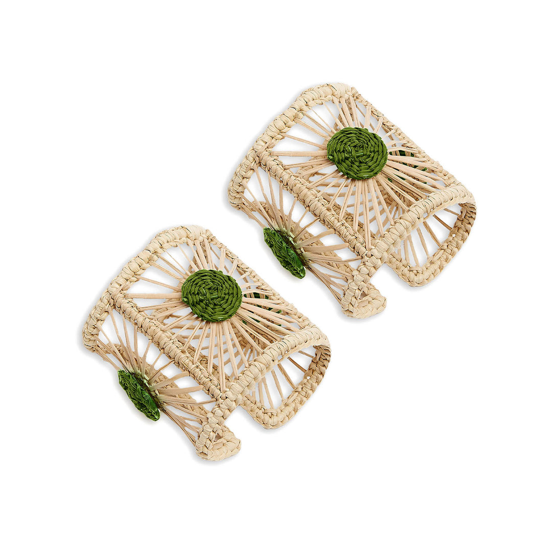 Raffia Napkin Rings Green (Set Of 2)