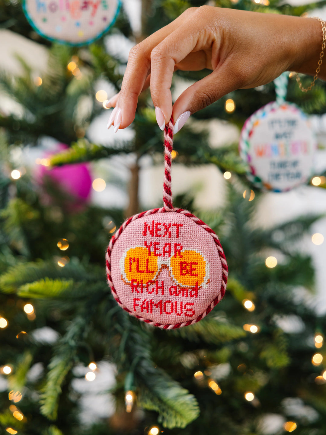 Needlepoint Ornament - Rich & Famous