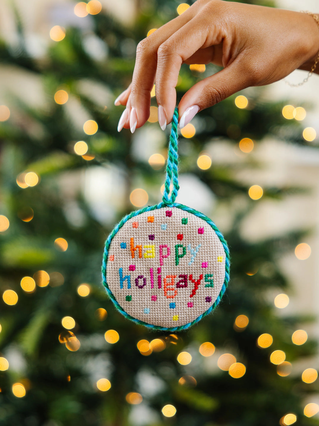 Needlepoint Ornament - Happy Holigays