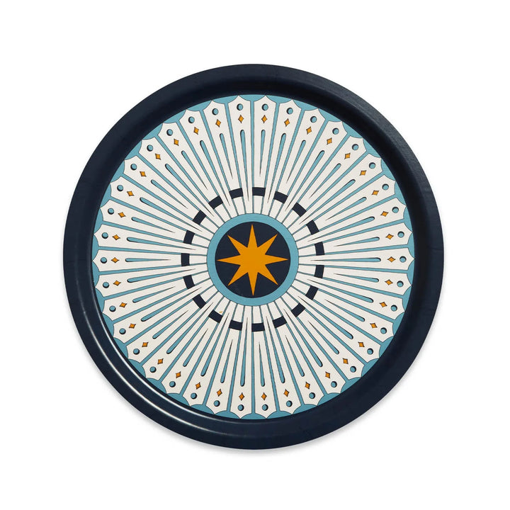 Feria Midnight Round Printed Tray, Home and Decor, Ileana Makri, Serving Trays