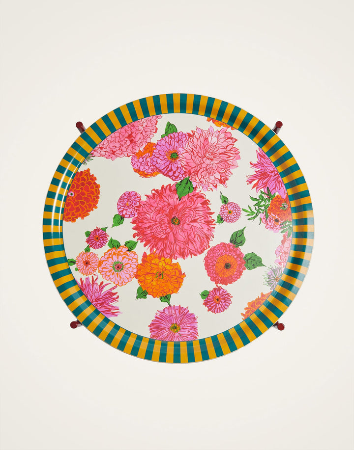 Large Round Printed Tray Bright Blooms