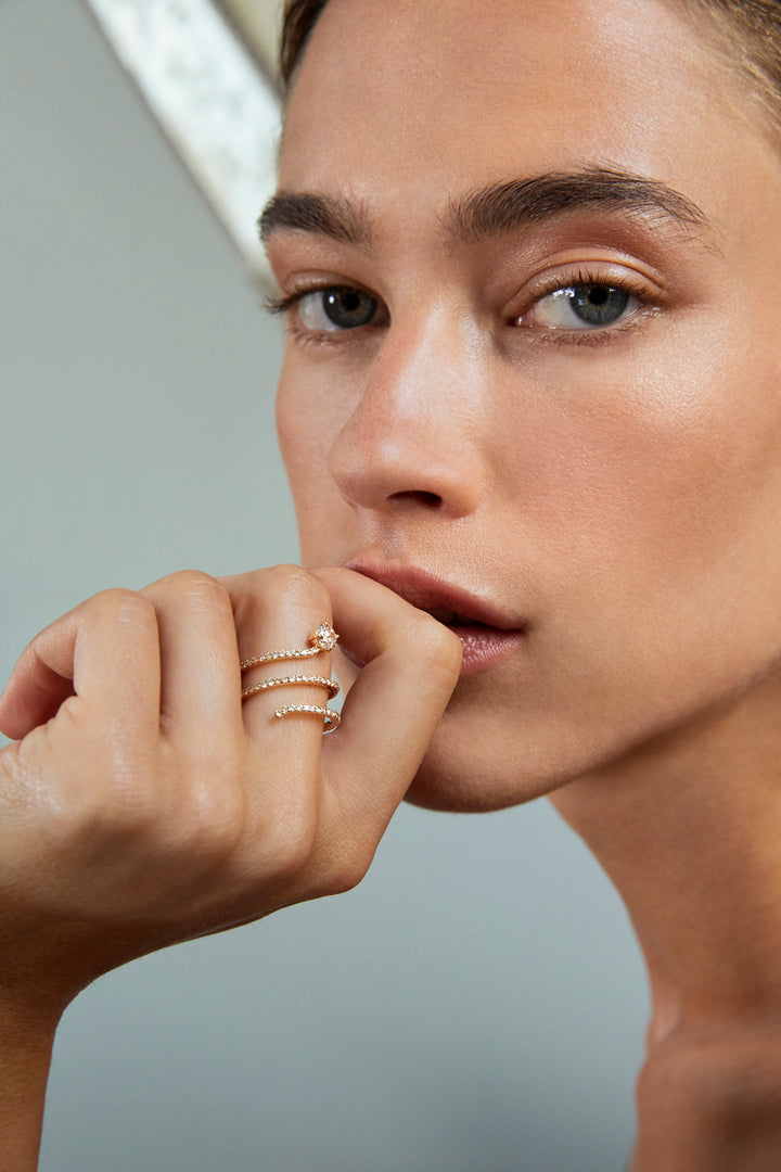 Grass Seed Champagne Diamond Spiral Ring