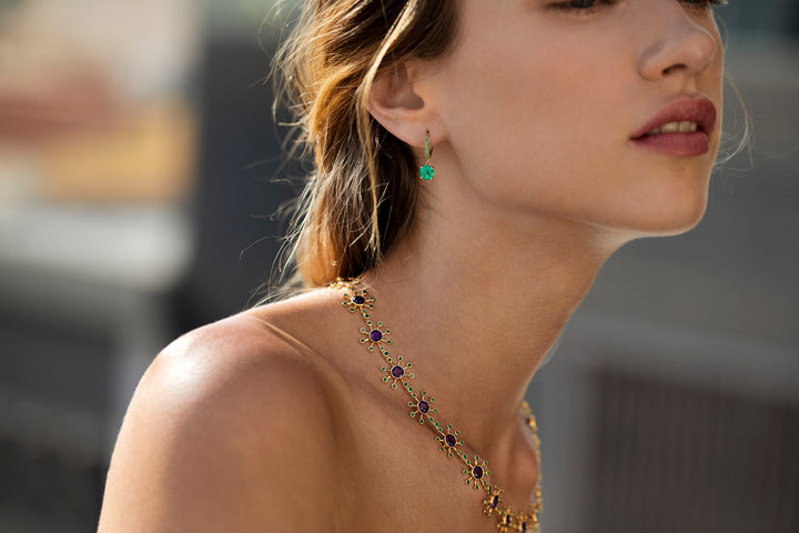 Grass Seed Emerald Drop Hoops