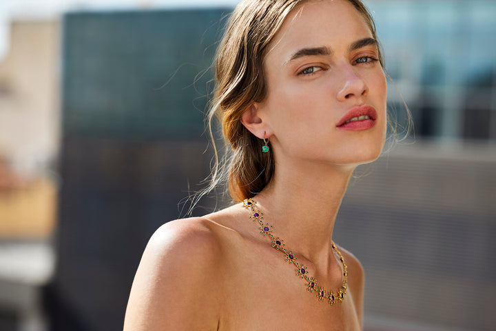 Grass Seed Emerald Drop Hoops
