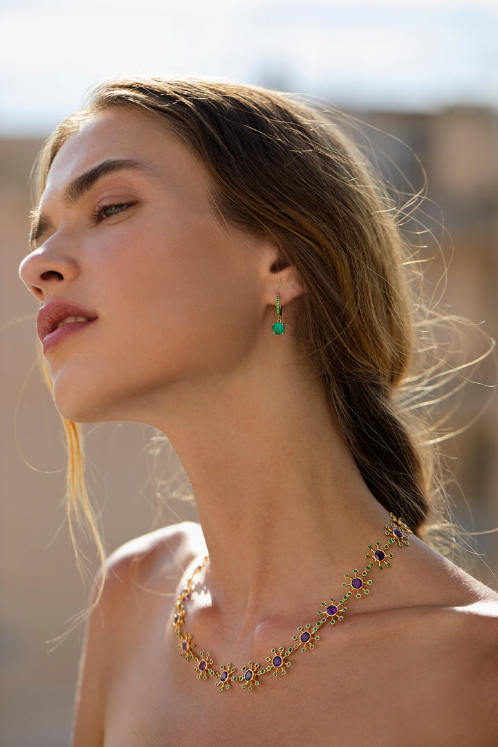 Grass Seed Emerald Drop Hoops