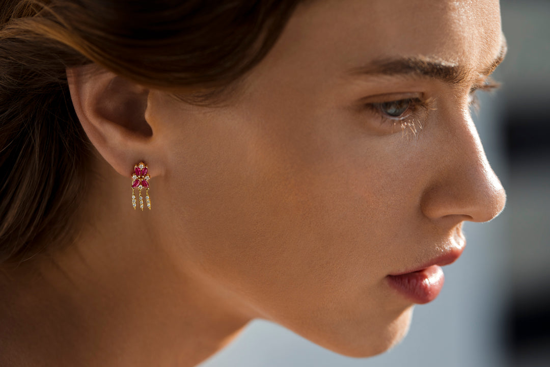 Grass Iris Ruby Earrings