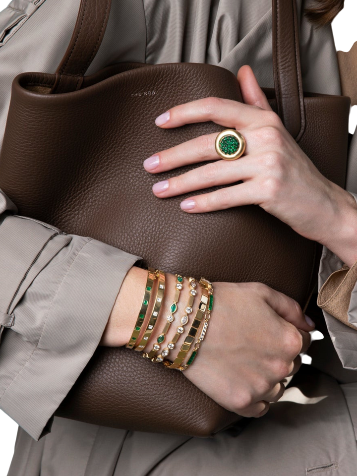 Ileana Makri Diamond Navette Stream Bracelet in 18k satin yellow gold with brilliant-cut navette and round diamonds.