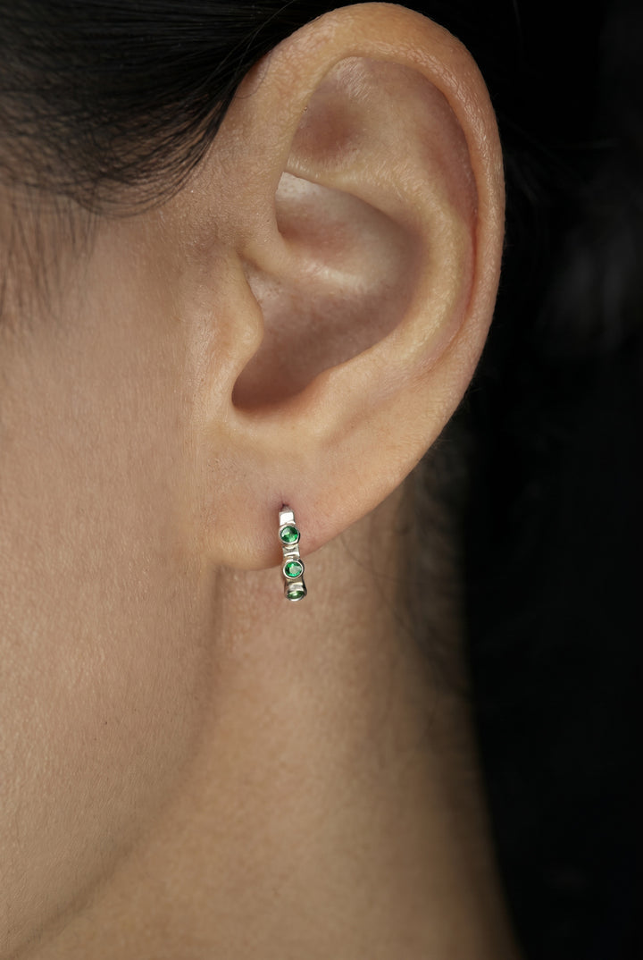 Stepping Stone Hoops Emerald Diamond White Gold