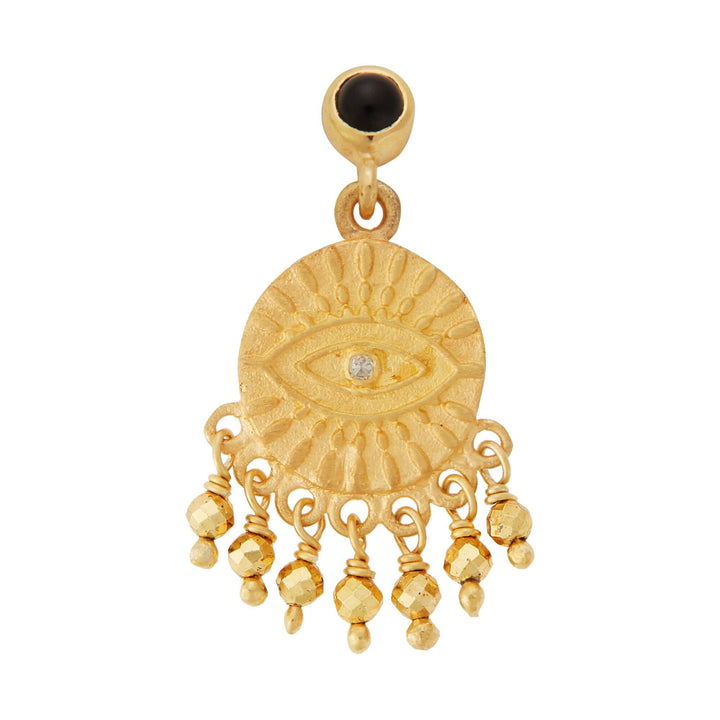 All Seeing Eye Tear Earrings with Golden Pyrite & Black Onyx - Eye M Symbols - Ileana Makri