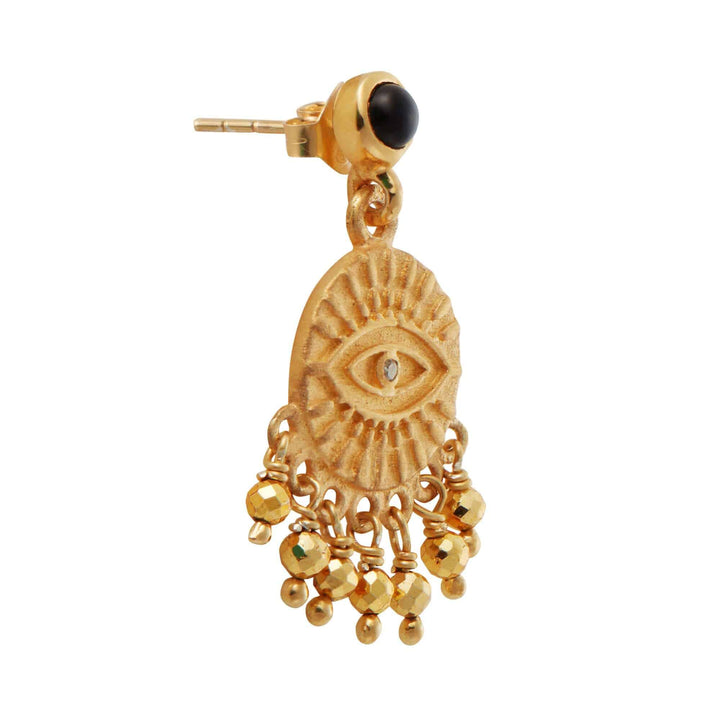 All Seeing Eye Tear Earrings with Golden Pyrite & Black Onyx - Eye M Symbols - Ileana Makri